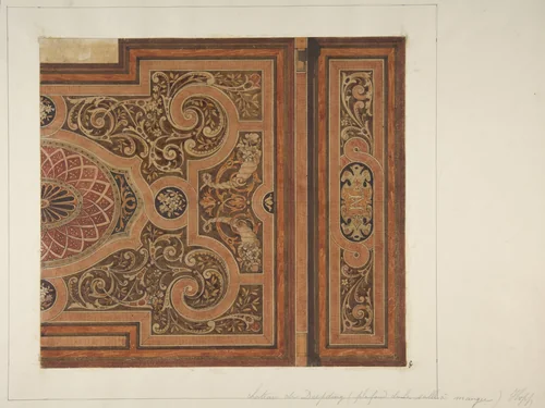 Intarsia Ceiling Design for the Dining Room, Deepdene, Dorking, Surrey by Jules-Edmond-Charles Lachaise, drawing, 1875-1879