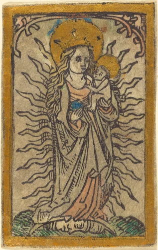 Madonna and Child in a Glory Standing on a Crescent Moon by German 15th Century, print, 1470-1480