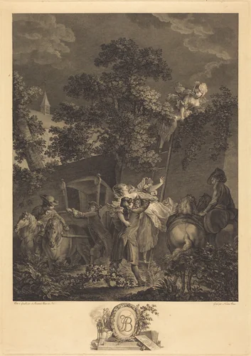 L'enlevement nocturne by Nicolas Ponce Pierre Antoine Baudouin, print, 1780