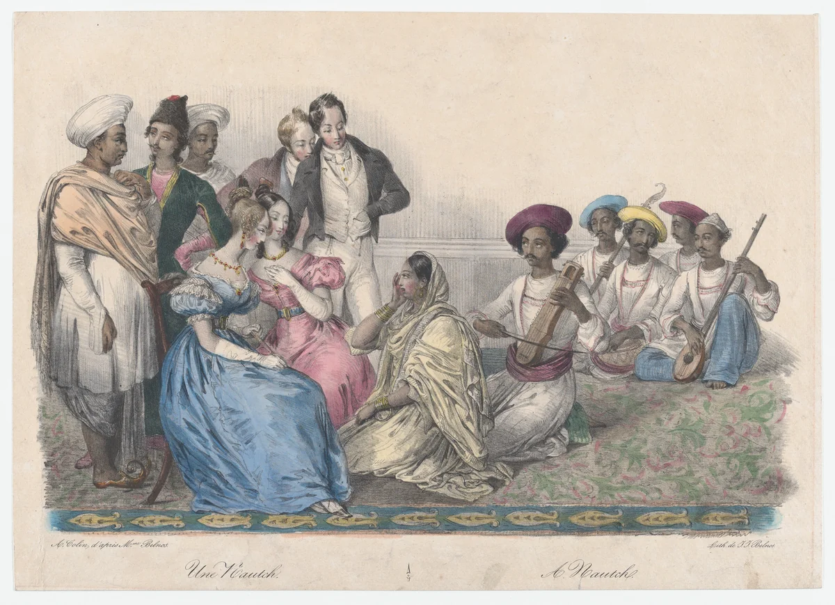Une Nautch, from "Twenty four Plates Illustrative of Hindoo and European Manners in Bengal" by Alexandre-Marie Colin, print, 1832