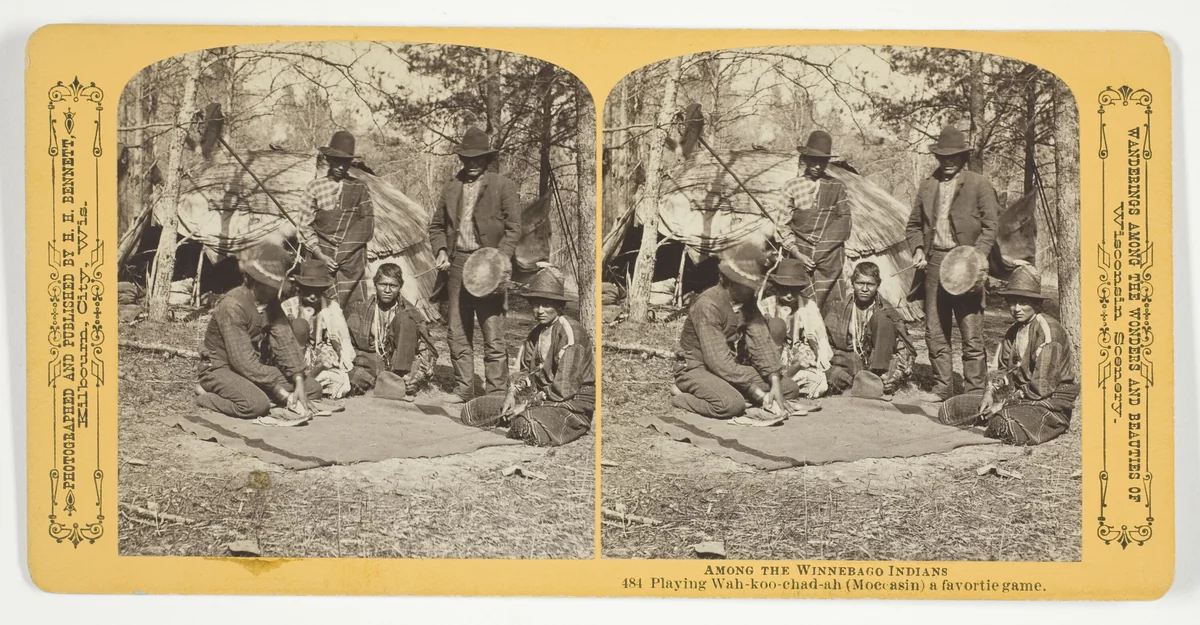 Playing Wah-koo-chad-ah (Mocasin) a favorite game, No. 484 from the series "Among the Winnebago Indians" by Henry Hamilton Bennett, photograph, 1870-1908