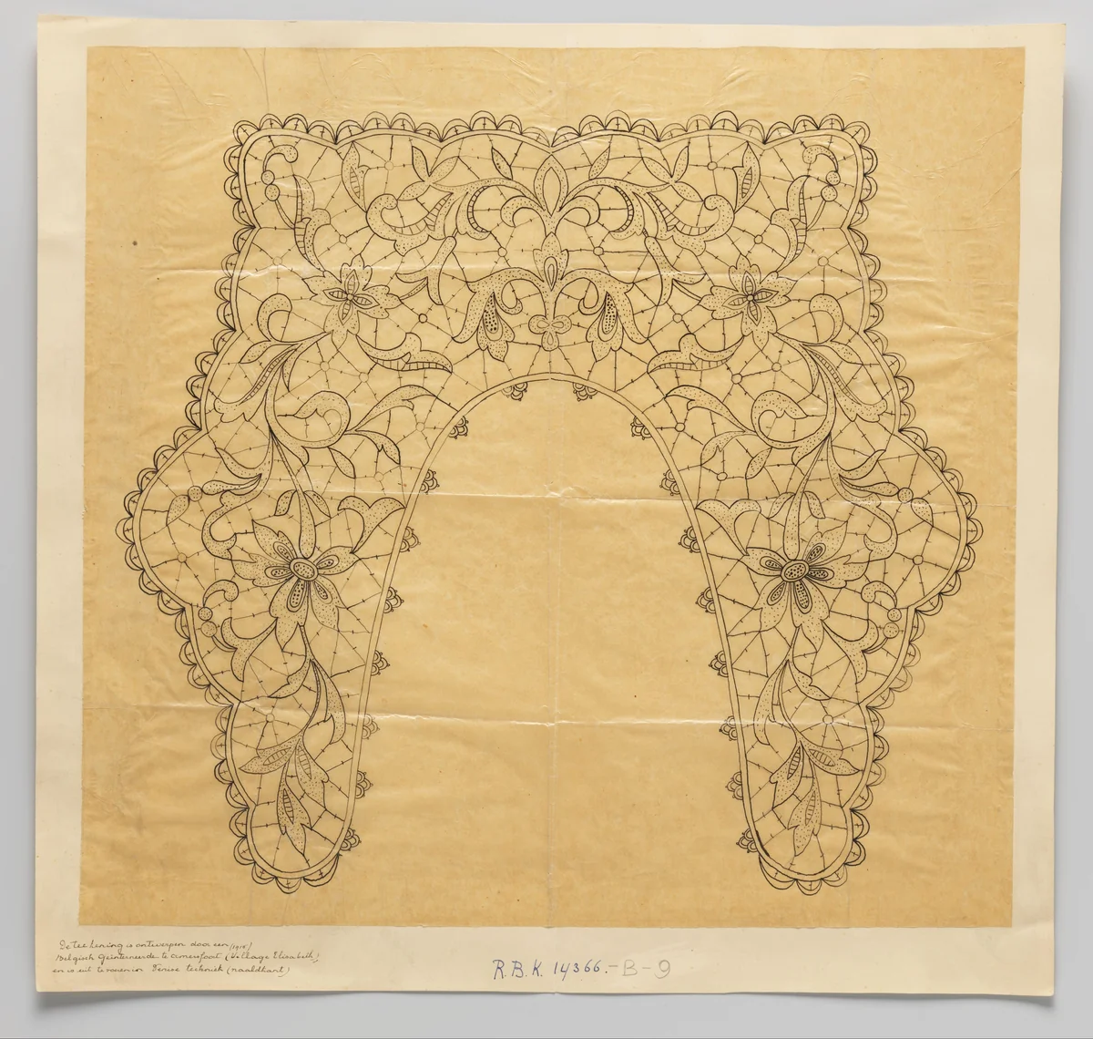 Naaldkantpatroon voor een kraag by Village Elisabeth, textile, 1915