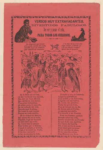 Broadsheet with extravagant verses relating to a parade of animals dressed in costume and a corrido about an encounter between various animals. by José Guadalupe Posada, print, 1890-1900