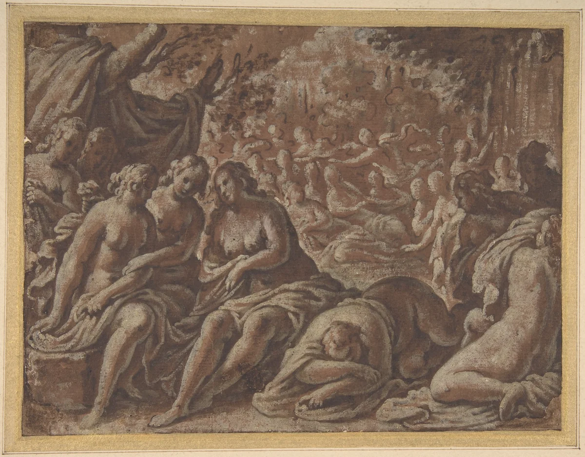 Nymphs Bathing by Marcantonio Bassetti, drawing, 1586-1630