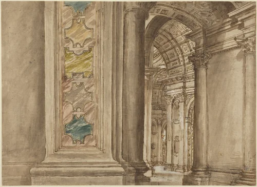 The Interior of Saint Peter's, Rome by Italian 17th Century, drawing, 1600-1625