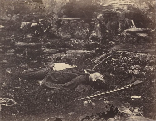 A Sharpshooter's Last Sleep, Gettysburg, Pennsylvania by Alexander Gardner, photograph, 1863