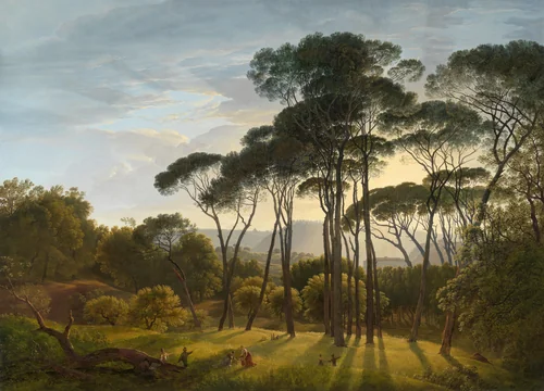 Italiaans landschap met parasoldennen by Hendrik Voogd, painting, 1807