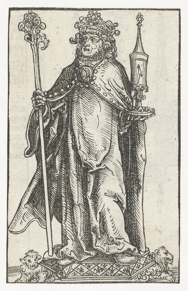 Reliekbeeld met een koning en reliekhouder by Lucas Cranach, print, 1509-1549