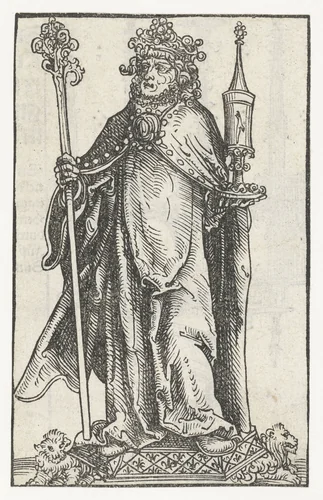 Reliekbeeld met een koning en reliekhouder by Lucas Cranach, print, 1509-1549