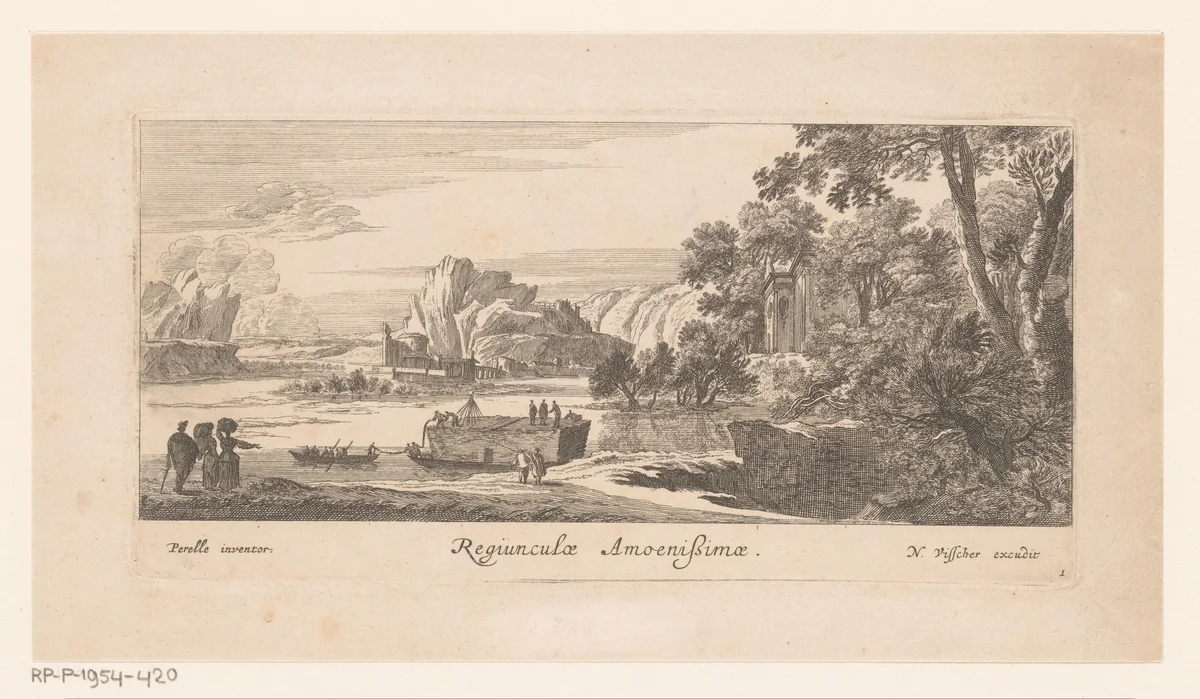 Titelprent met boten op waterpartij by anonymous, print, 1628-1679