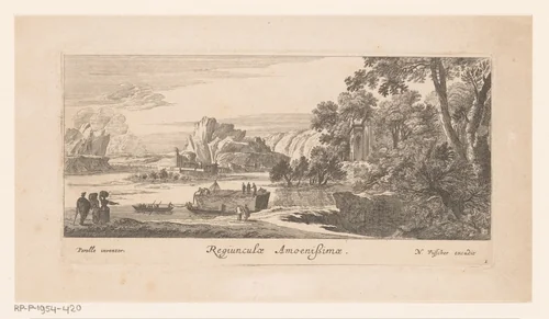 Titelprent met boten op waterpartij by anonymous, print, 1628-1679