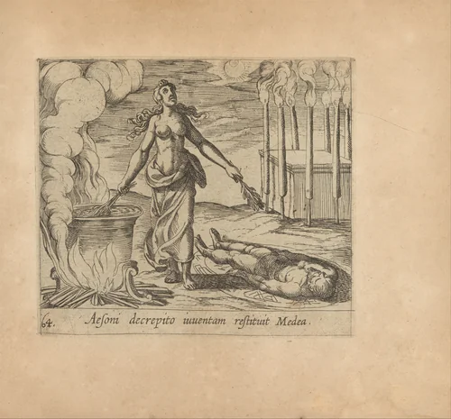 Medea Restoring Aeson's Youth (Aesoni decerptio iuventam restituit Medea), plate 64 from "The Metamorphoses of Ovid" (Metamorphosean Sive Transformationum) by Antonio Tempesta, print, 1606-1620