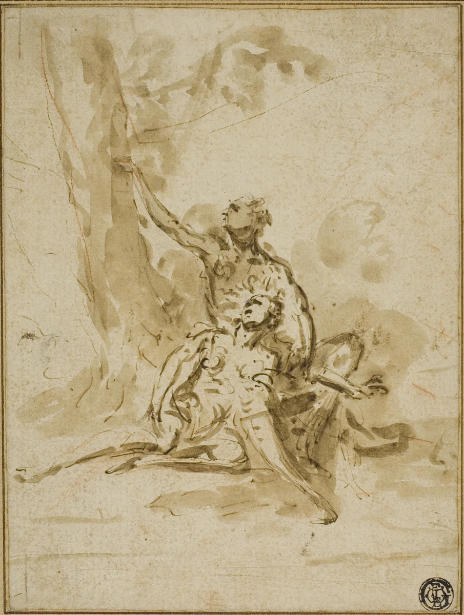 Couple Beside Tree by Raymond de Lafage
Alessandro Magnasco, drawing, 1675-1690
