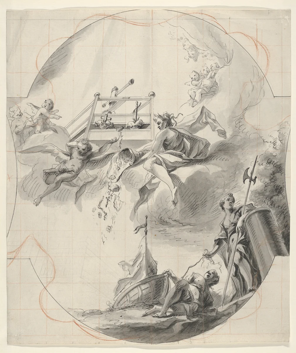 Ceiling Design with the Mystical Wine Press by Johann Georg Dieffenbrunner, drawing, 1750