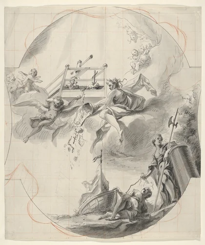 Ceiling Design with the Mystical Wine Press by Johann Georg Dieffenbrunner, drawing, 1750