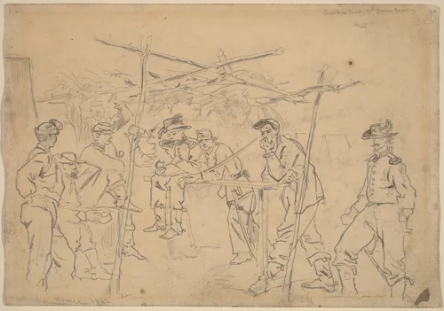 Sutler's Tent, 3rd Pennsylvania Cavalry [recto] by Winslow Homer, drawing, 1862