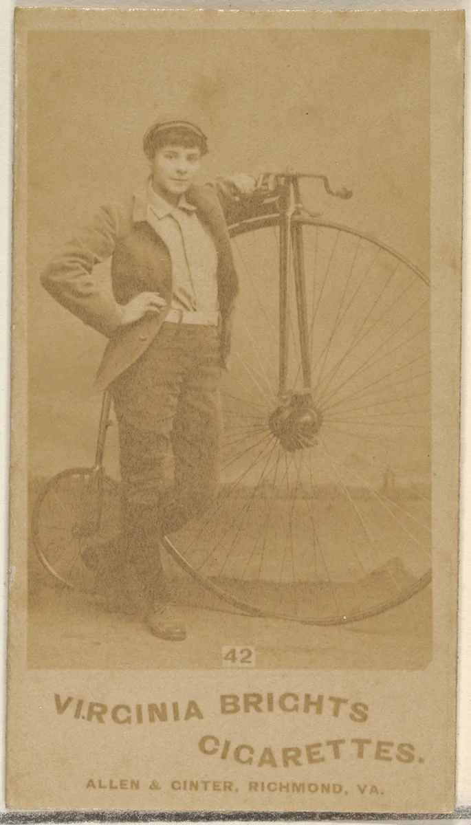 Card 42, from the Girl Cyclists series (N49) for Virginia Brights Cigarettes by Allen & Ginter, photograph, 1887