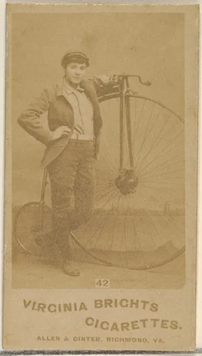 Card 42, from the Girl Cyclists series (N49) for Virginia Brights Cigarettes by Allen & Ginter, photograph, 1887