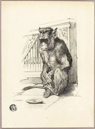 Begging Monkey by Auguste Andre Lançon, drawing, 1856-1887
