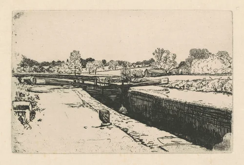Lock on the Canal Near Watford by Charles Samuel Keene, print, 1823-1891