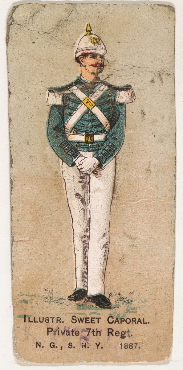Private, 7th Regiment, National Guard of the State of New York, 1887, from the Military Series (N224) issued by Kinney Tobacco Company to promote Sweet Caporal Cigarettes by Kinney Brothers Tobacco Company, print, 1888