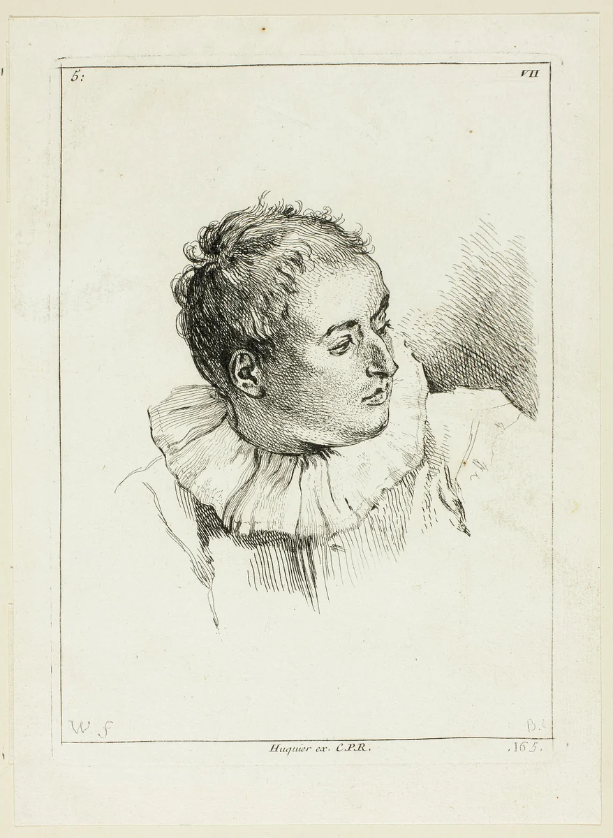 Man's Head (turned to left) by Anne Claude Philippe Caylus, print, 1712-1765
