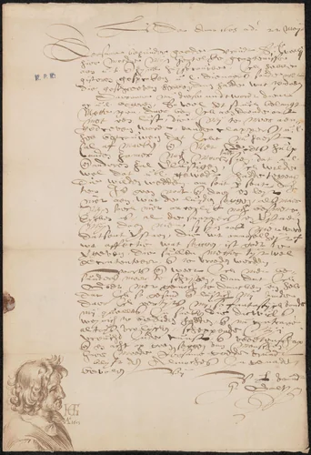 Brief aan Jan van Wely by Hendrick Goltzius, drawing, 1605