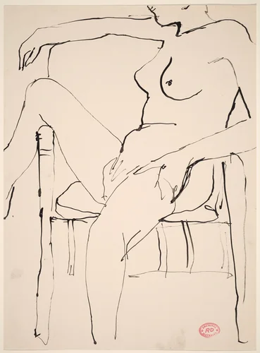 Untitled [seated nude draping her right leg over a chair arm] by Richard Diebenkorn, drawing, 1955-1967