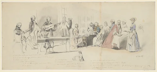 Tea Party at the Prince de Conti's by Henry Bonaventure Monnier, drawing, 1820-1877