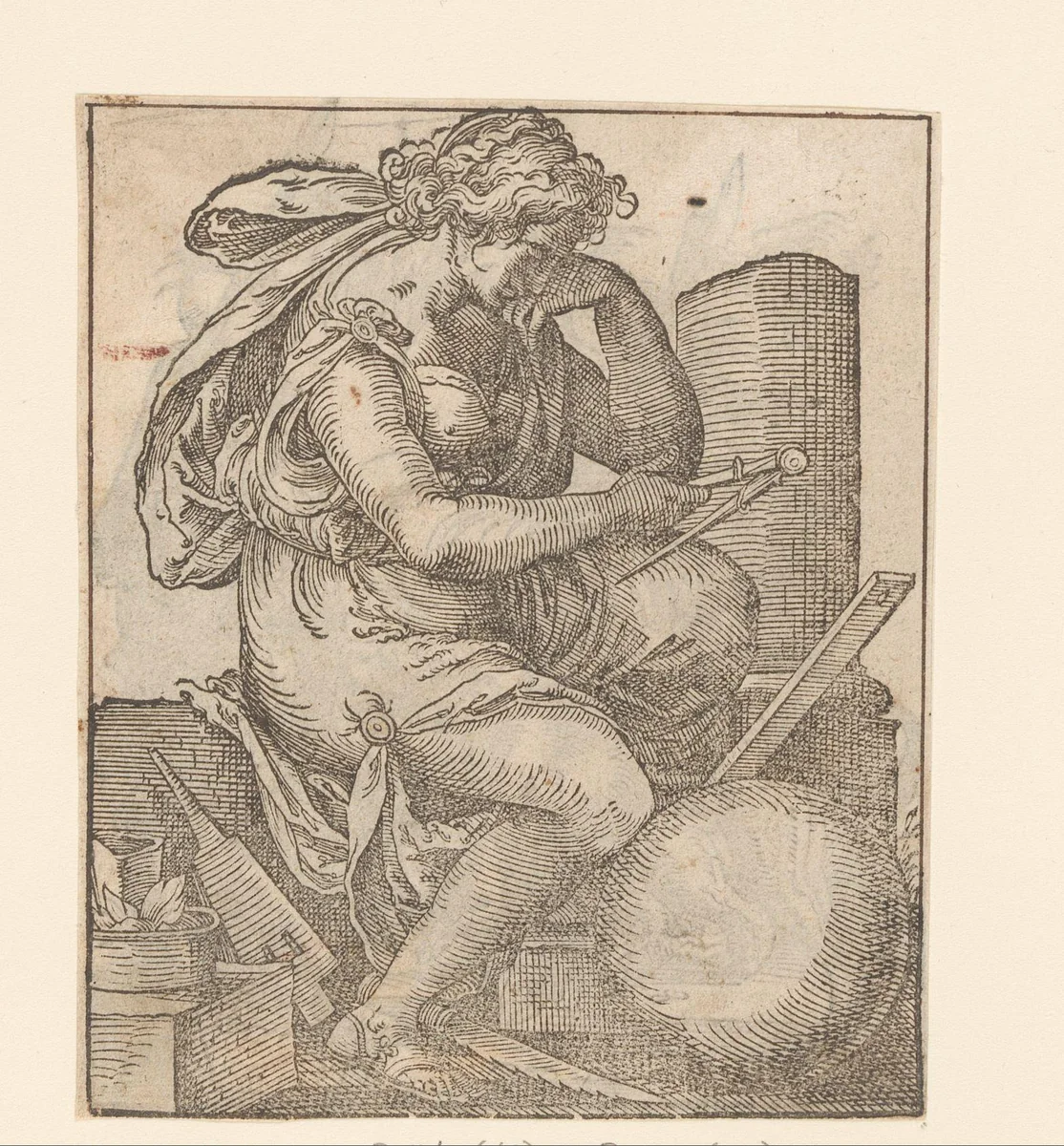 Melancholia met een passer by anonymous, print, 1580