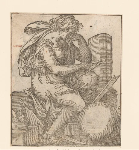 Melancholia met een passer by anonymous, print, 1580