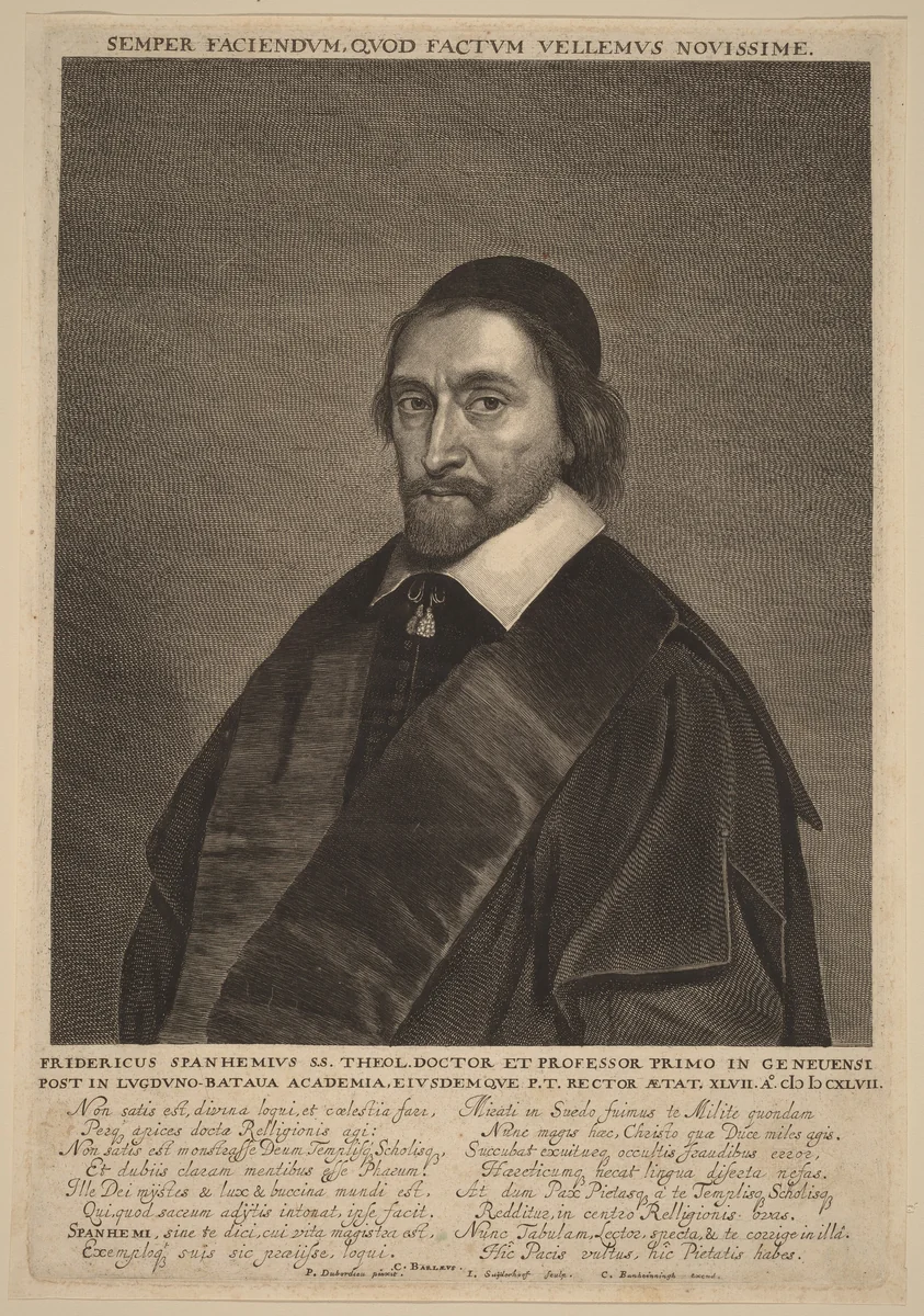 Frederick Spanheim by Jonas Suyderhoff; Pieter Dubordieu; Cornelis Banheijning, print, 1647
