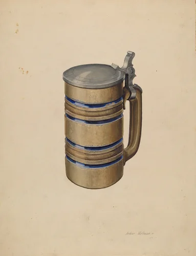 Stoneware and Pewter Beer Mug by Arthur Mathews, index of american design, 1934