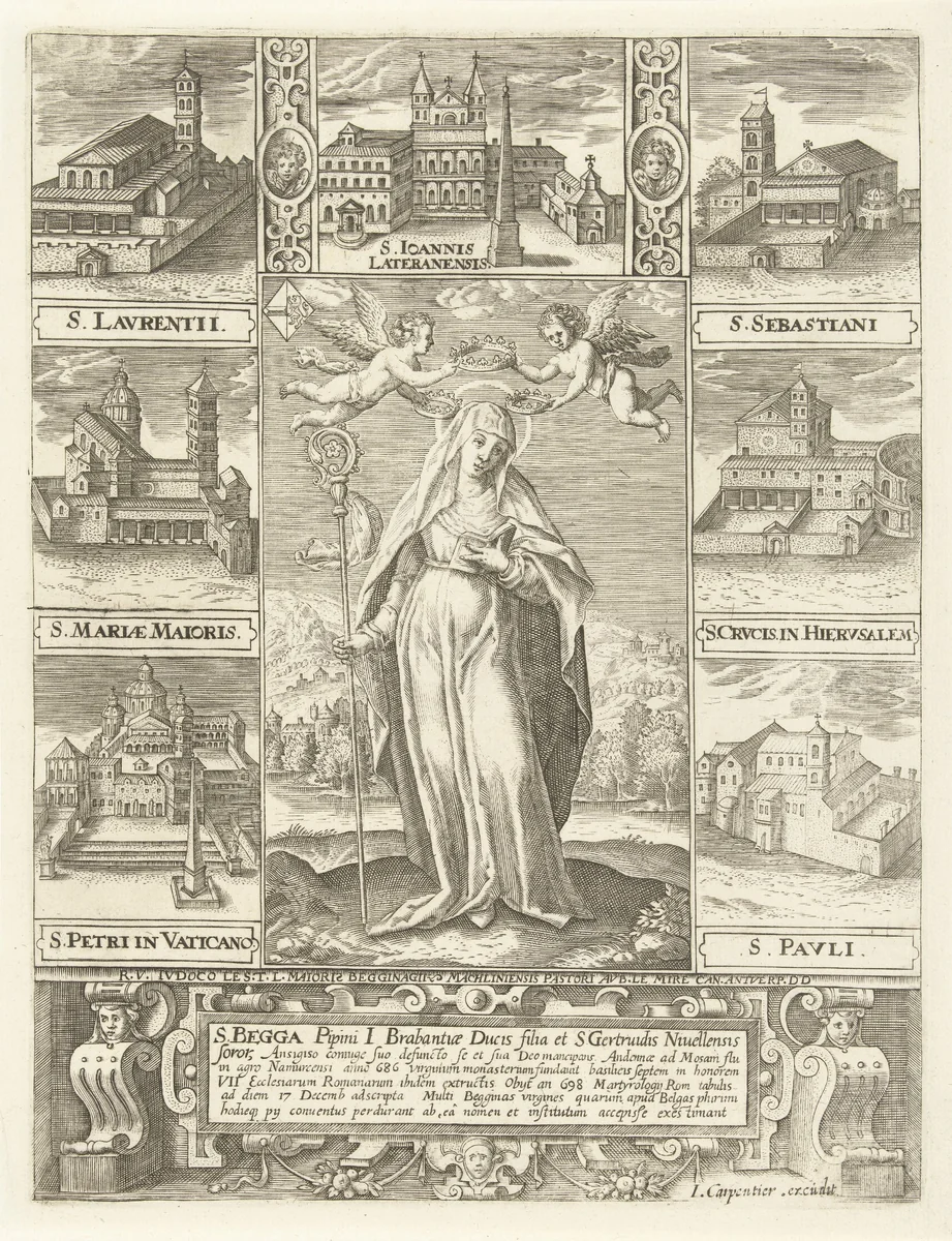 Heilige Begga by Adriaen Collaert, print, 1570-1618