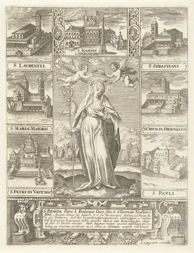 Heilige Begga by Adriaen Collaert, print, 1570-1618