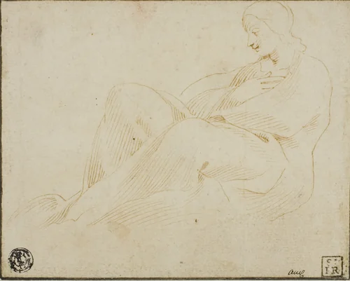 Seated Draped Woman in Profile by Ludovico Carracci, drawing, 1575-1799