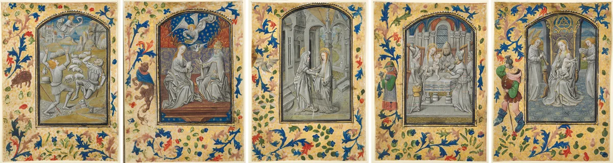 Leaves from a Book of Hours by Guillaume Vrelant, manuscript, 1470-1480