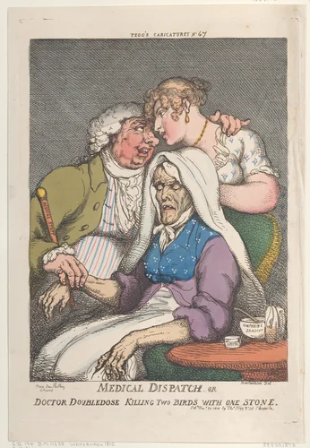 Medical Dispatch or Doctor Doubledose Killing Two Birds with One Stone by Thomas Rowlandson, print, 1810