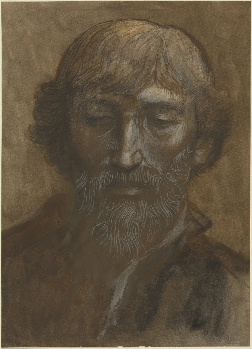 Head of a Man, Full Face by Alphonse Legros, drawing, 1837-1911