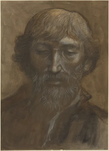 Head of a Man, Full Face by Alphonse Legros, drawing, 1837-1911
