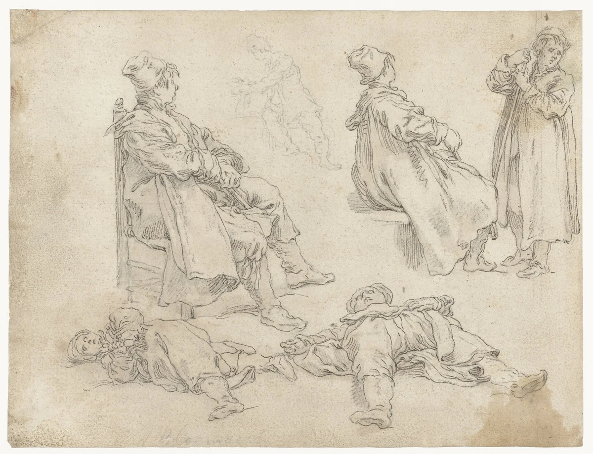 Vijf jongens by Abraham Bloemaert, drawing, 1625-1629