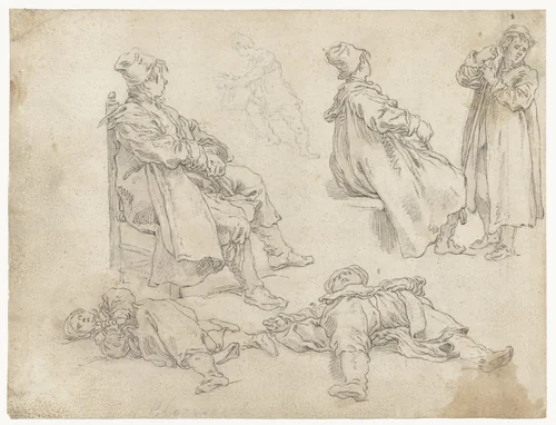 Vijf jongens by Abraham Bloemaert, drawing, 1625-1629