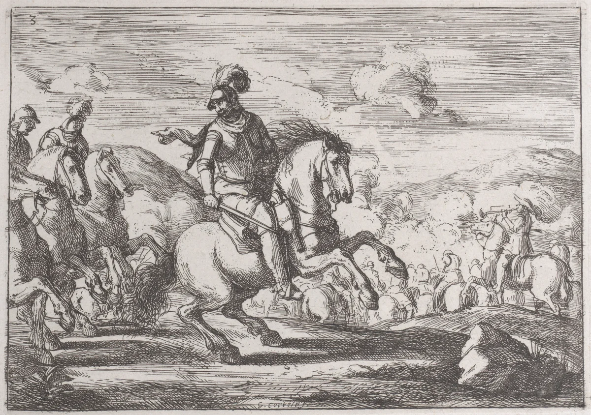 Plate 3: the charge is ordered by Jacques Courtois, print, 1635-1660