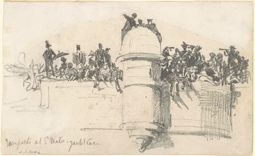 Ramparts at St. Malo—Yacht Race by John Singer Sargent, drawing, 1875