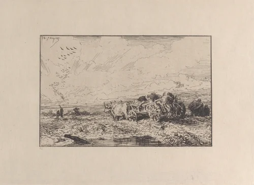 Landscape with a Cart Pulled by Oxen by Charles Jacque, print, 1846