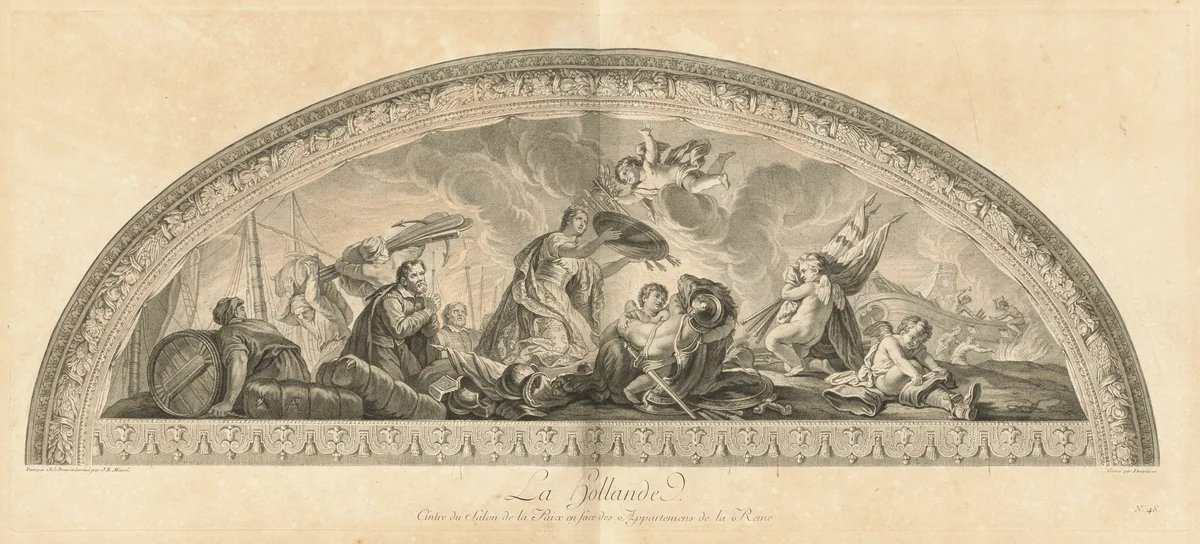La Hollande Cintre du Salon de la Paix en face des Appartmens de la Reine (Holland, Center of the Salon of Peace Opposite the Queen's Apartments) [pl. 48] by Jean-Baptiste Massé, print, 1752