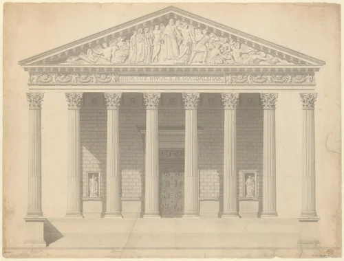 Façade of the Madeleine, Paris by Jean-Arnould Léveil, drawing, 1820-1866
