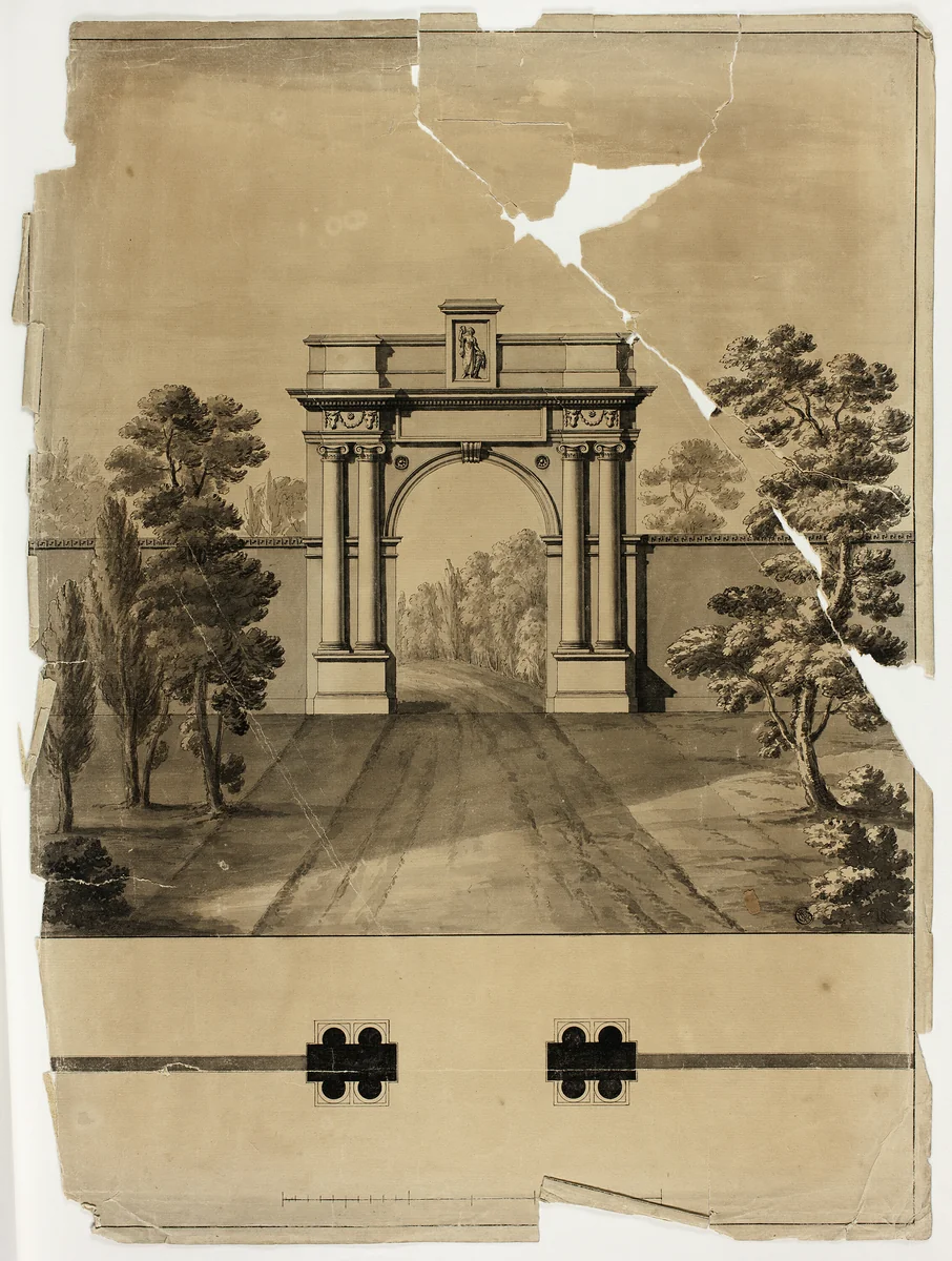 Monumental Entrance to Cemetery by James Malton, drawing, 1780-1803