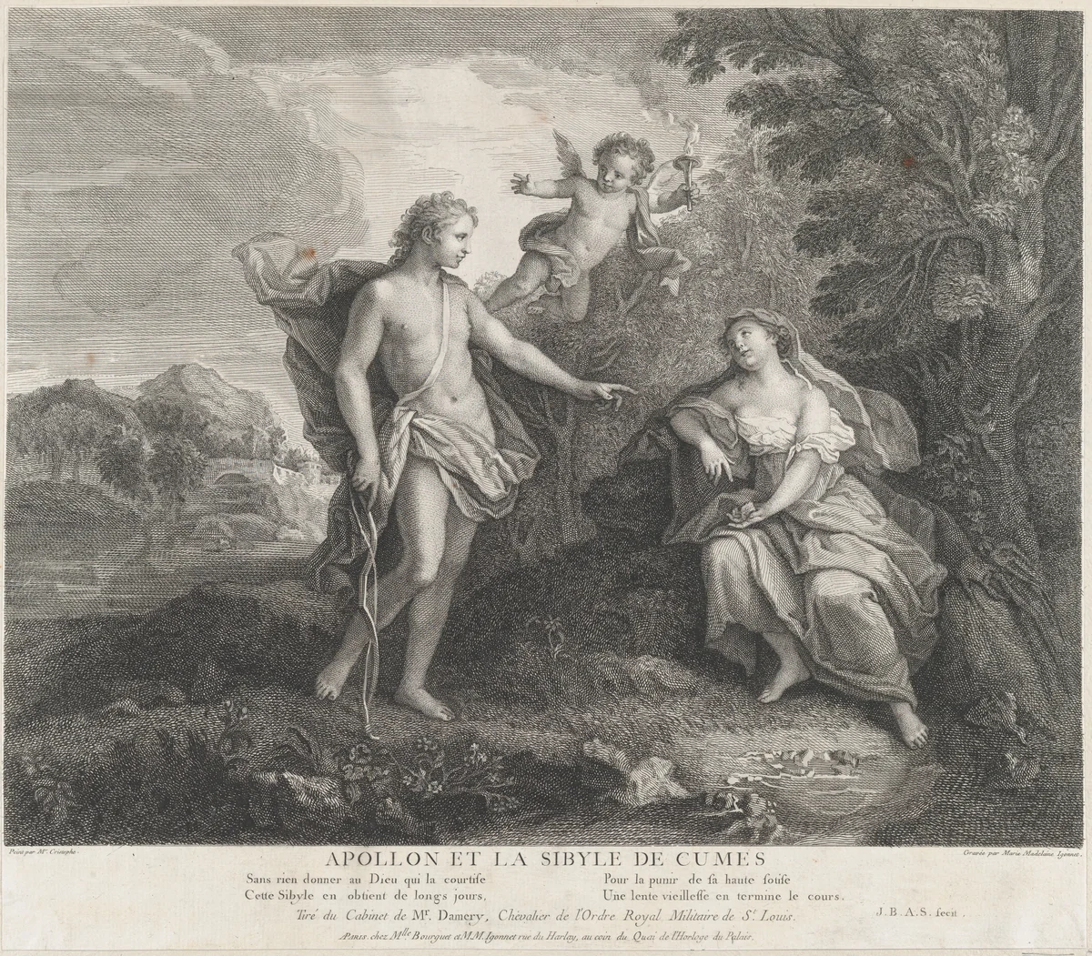 Apollo and the Cumean Sibyl by Marie Madeleine Igonet, print, 1744-1760
