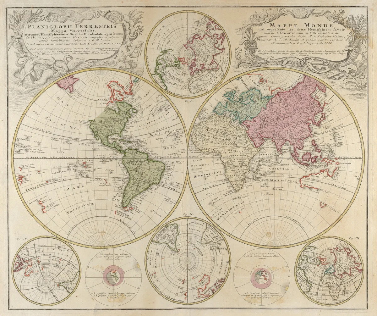 Planiglobii Terrestris Mappa Universalis... by Johann Baptist Homann, print, 1746